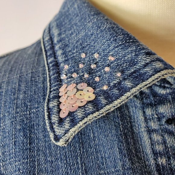 Kikit Jeans Embroidery & Sequins Denim Jacket Size L - Picture 4 of 13